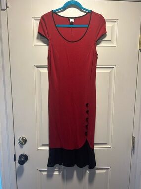 Venus Red Scoop Neck WiggleDress with Black Hem
